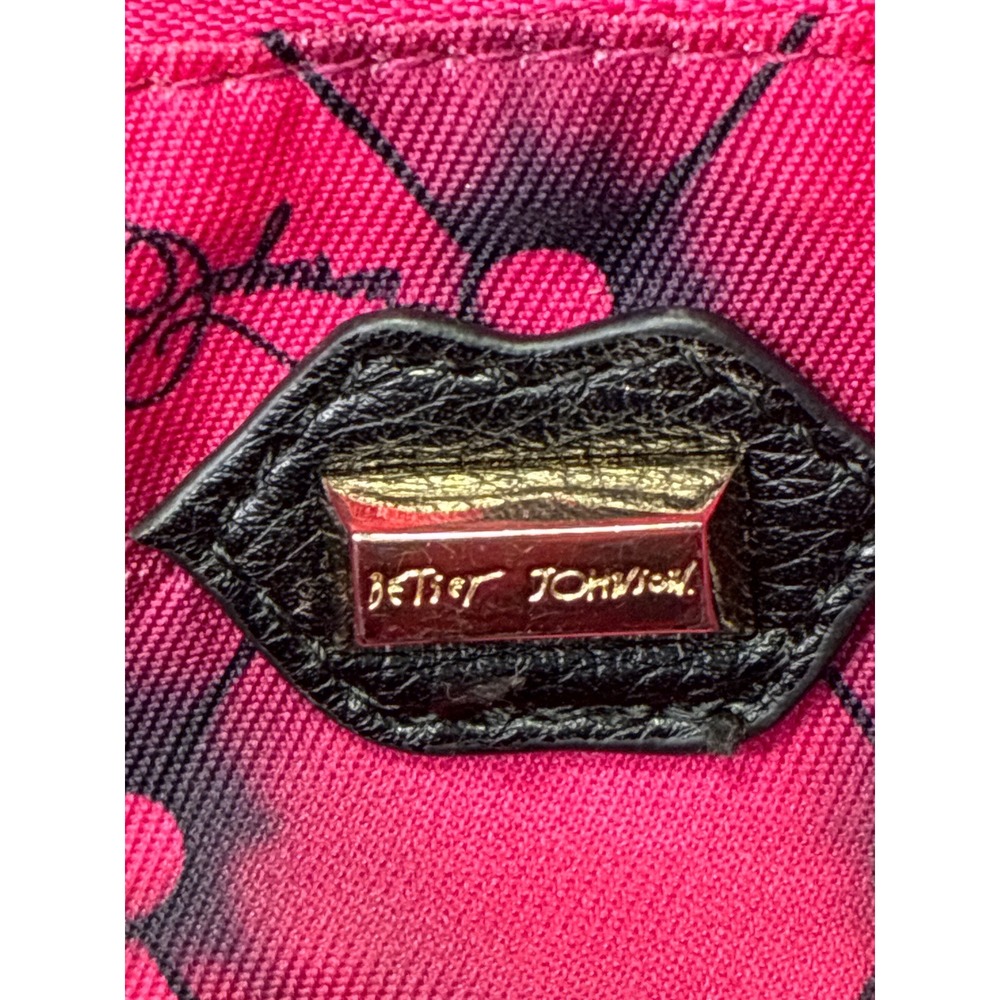 Betsey Johnson Black Floral Embroidered Mini Backpack Sling Bag Pink Lining - Picture 9 of 12